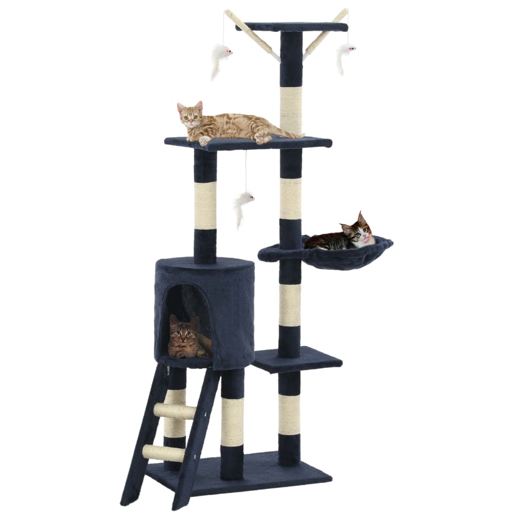 Cat Tree with Sisal Scratching Posts 138 cm Dark Blue - Brittle & Co