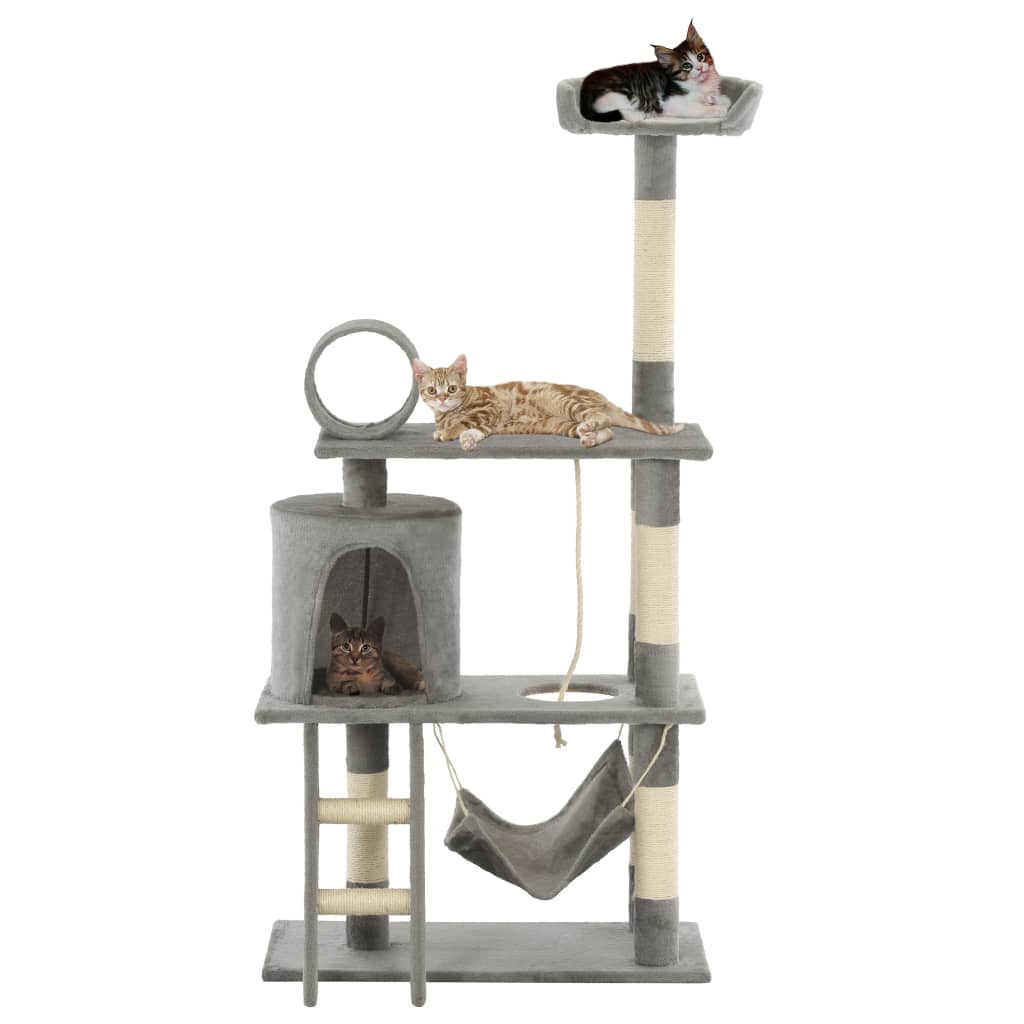 Cat Tree with Sisal Scratching Posts 140 cm Grey - Unbeatable Bargains