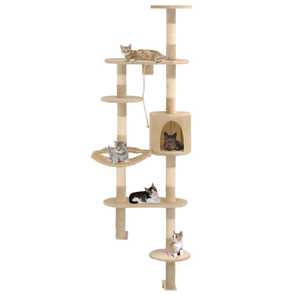 Cat Tree with Sisal Scratching Posts Wall Mounted 194 cm Beige - Sid & Sam