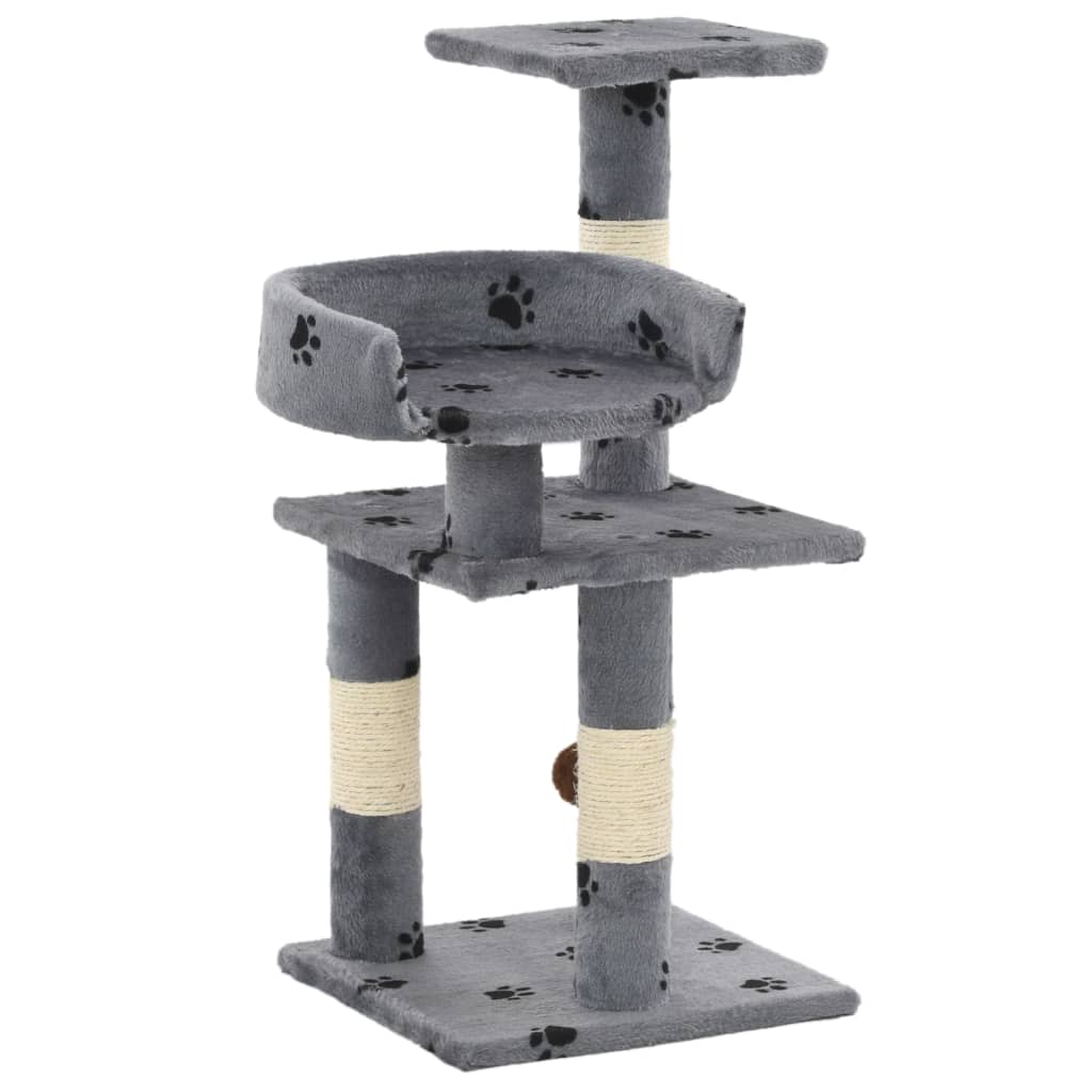 Cat Tree with Sisal Scratching Posts 65 cm Paw Prints Grey - Design Hut