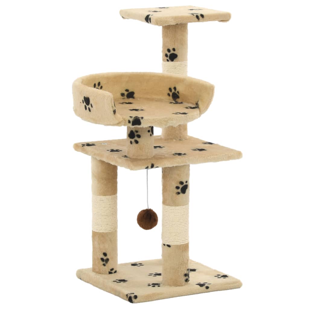Cat Tree with Sisal Scratching Posts 65 cm Paw Prints Beige - Decor Base
