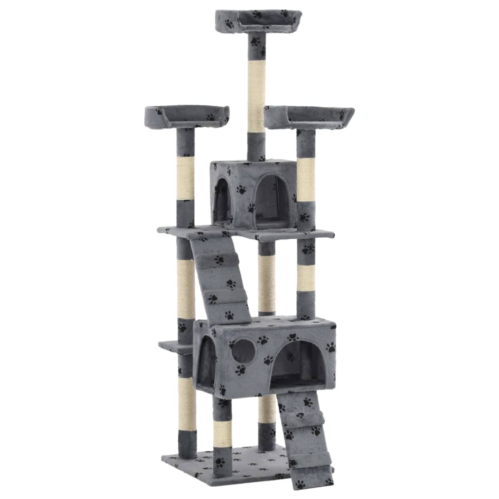 Cat Tree with Sisal Scratching Posts 170 cm Paw Prints Grey - Merlin Deals