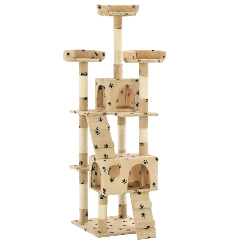 Cat Tree with Sisal Scratching Posts 170 cm Paw Prints Beige - Design Hut
