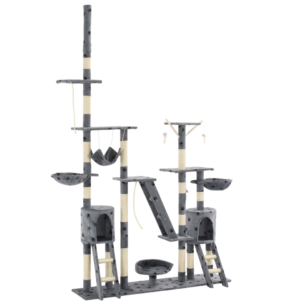 Cat Tree with Sisal Scratching Posts 230-250 cm Paw Prints Grey - Merkel Designers