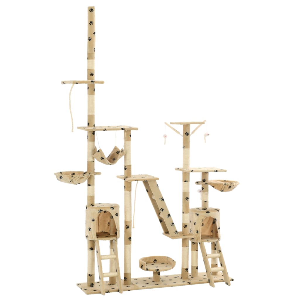 Cat Tree with Sisal Scratching Posts 230-250 cm Paw Prints Beige - Discount Dealers