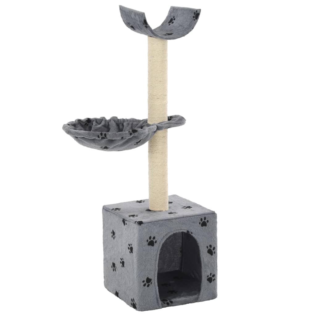 Cat Tree with Sisal Scratching Posts 105 cm Paw Prints Grey - Unbeatable Bargains