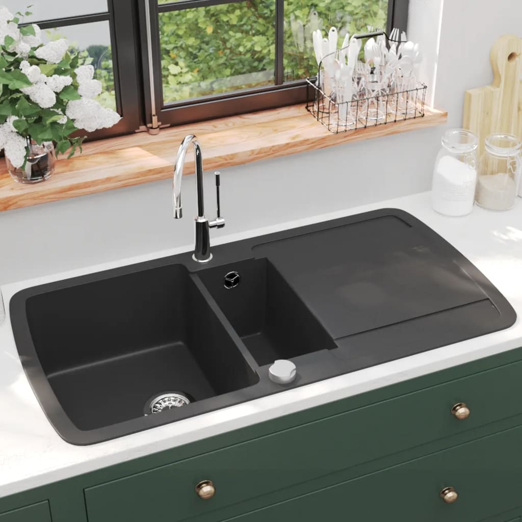 Granite Kitchen Sink Double Basin Black - Merkel Designers