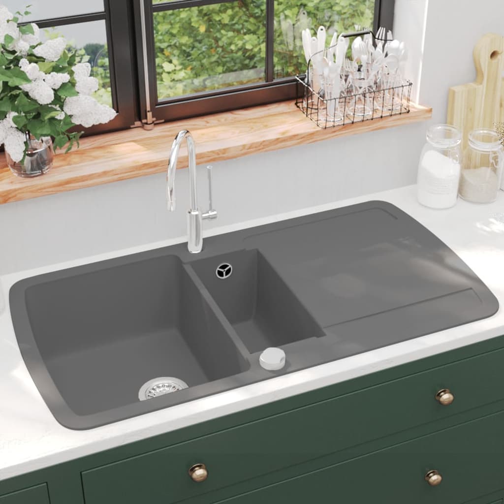 Granite Kitchen Sink Double Basin Grey - Tyrell & Tyrell