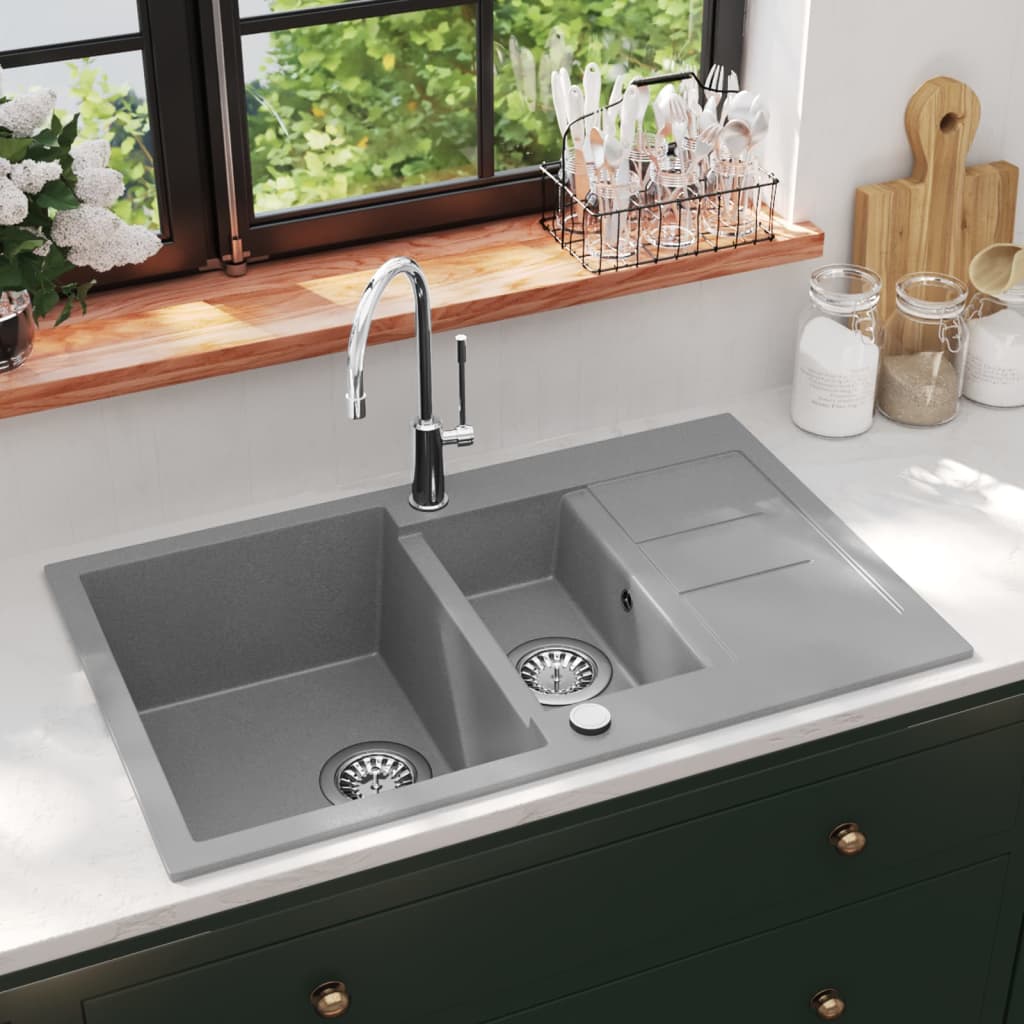 Granite Kitchen Sink Double Basin Grey - Tyrell & Tyrell