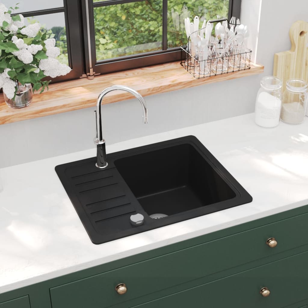 Granite Kitchen Sink Single Basin Black - Sid & Sam
