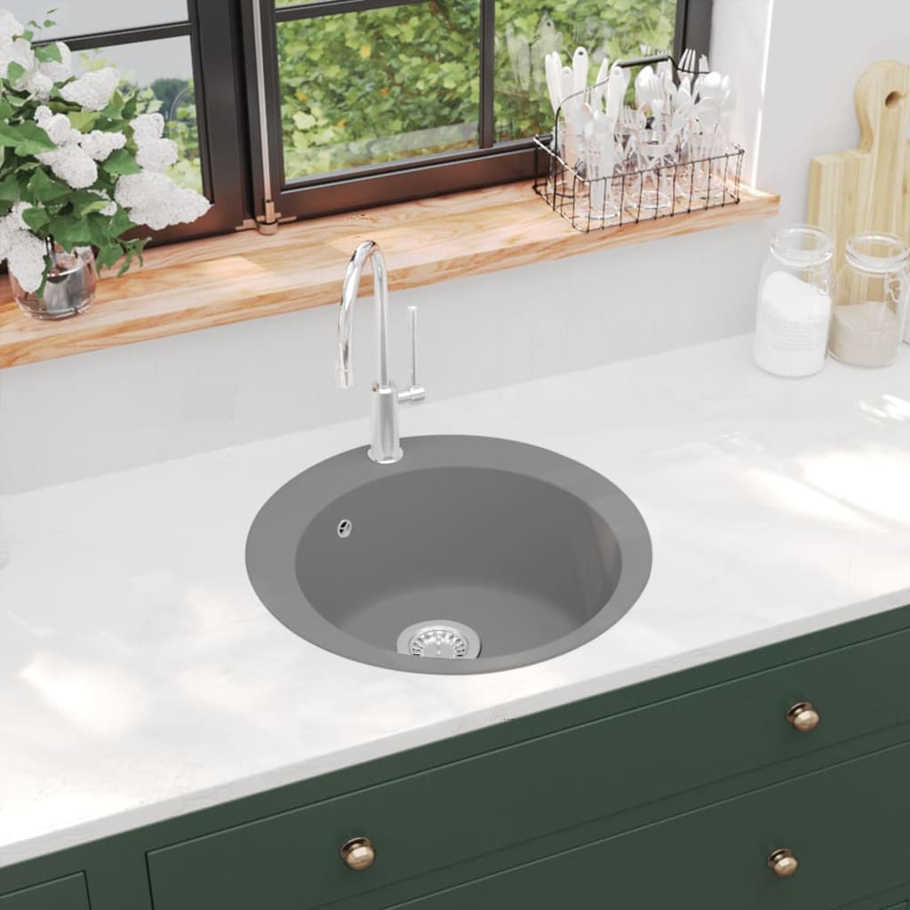 Granite Kitchen Sink Single Basin Round Grey - Millennium Furniture