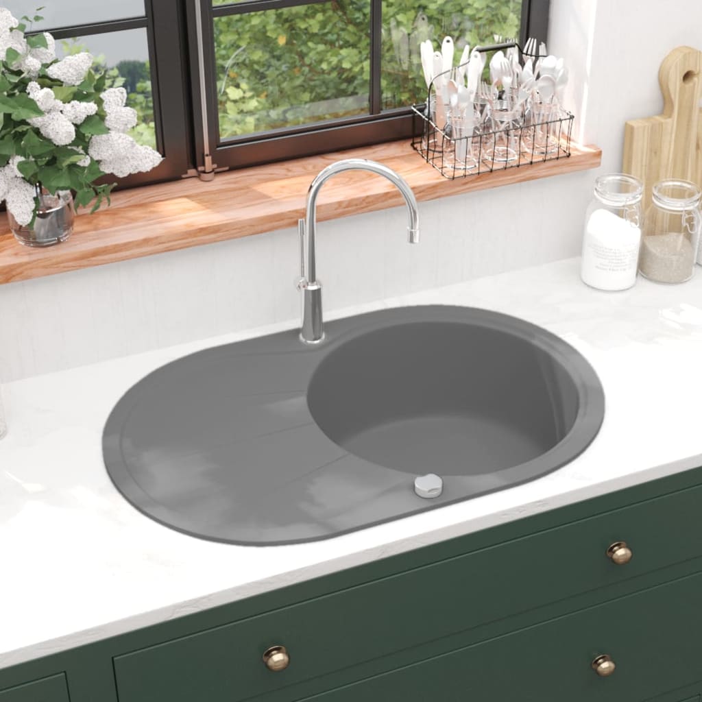 Granite Kitchen Sink Single Basin Oval Grey - Sid & Sam