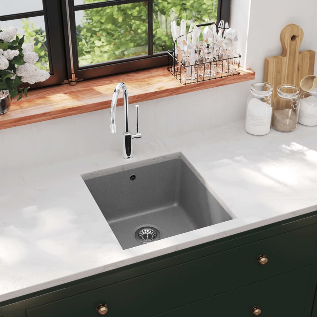 Granite Kitchen Sink Single Basin Grey - Design Hut