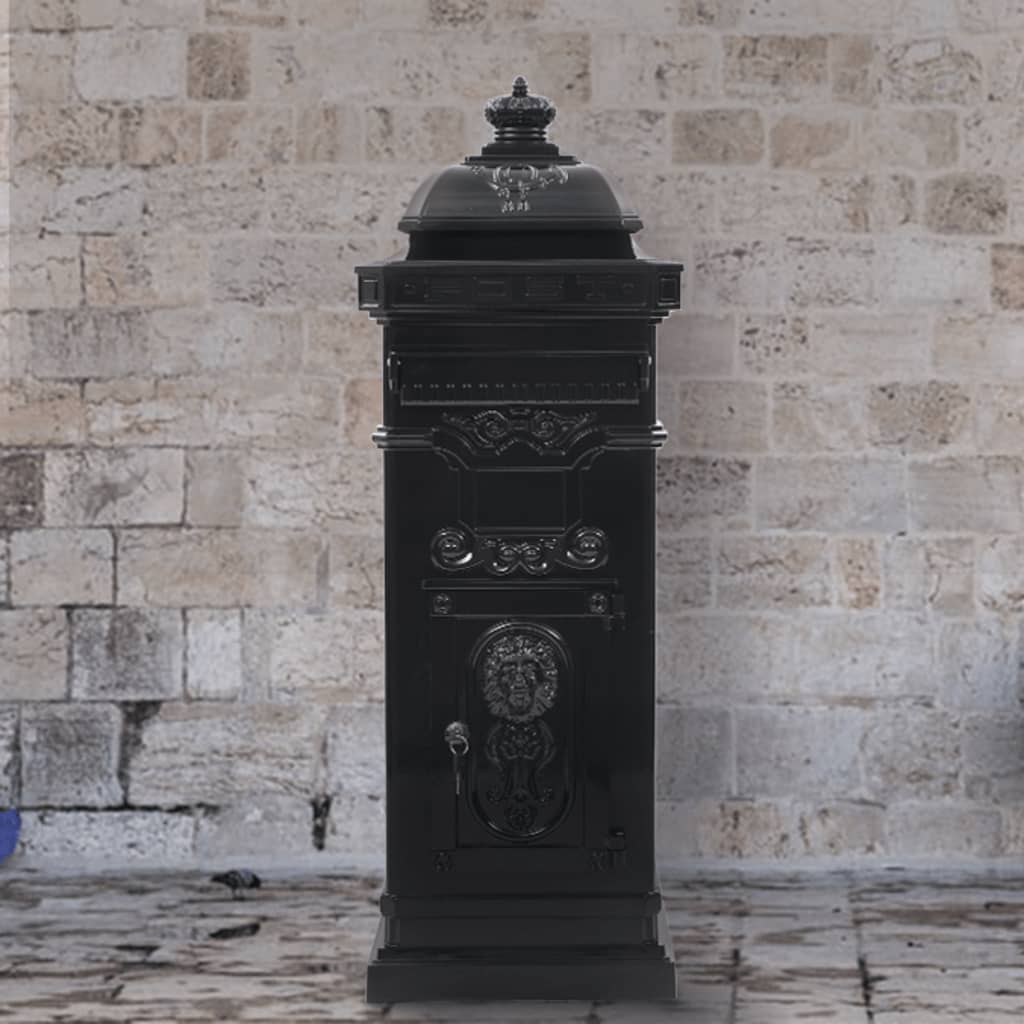 Pillar Letterbox Aluminium Vintage Style Rustproof Black - R and M Furniture