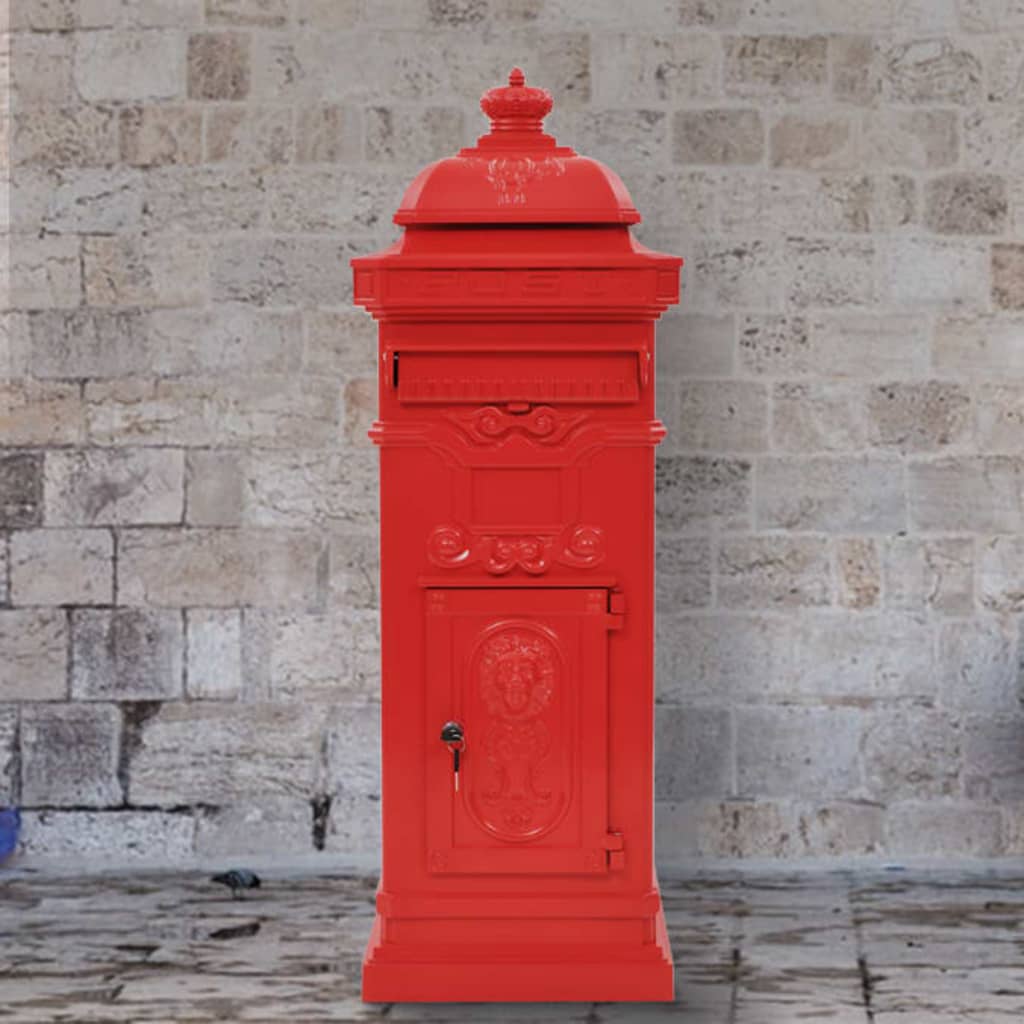Pillar Letterbox Aluminium Vintage Style Rustproof Red - Decor Base