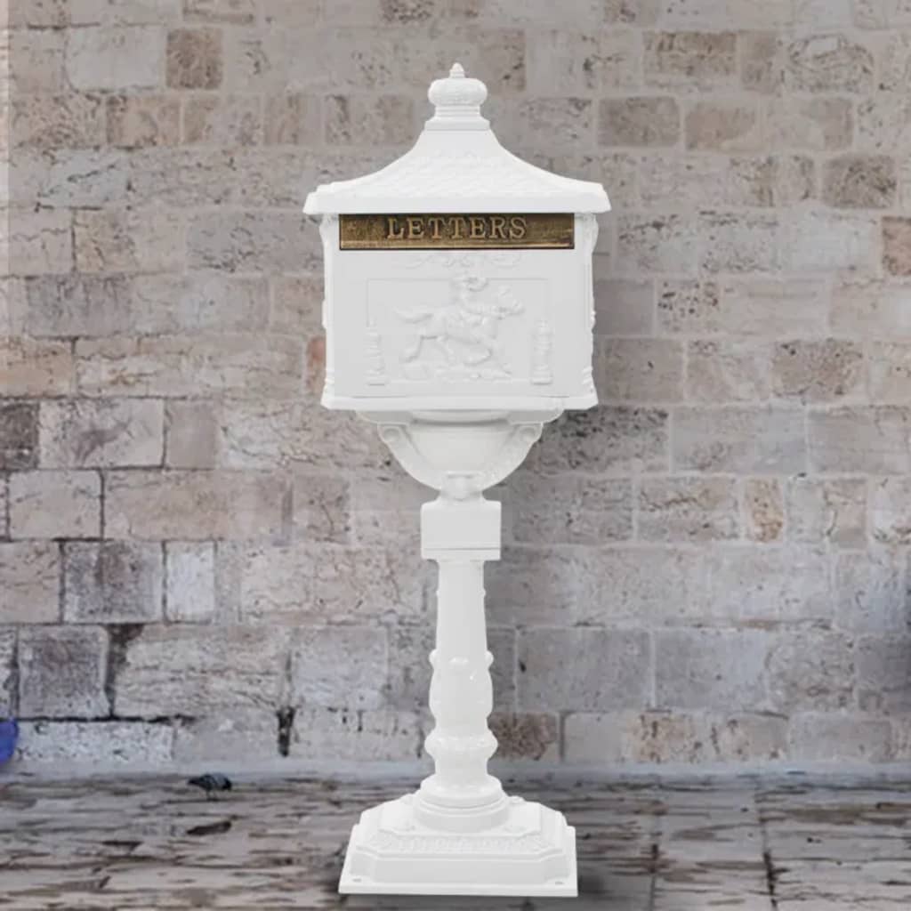 Pedestal Letterbox Aluminium Vintage Style Rustproof White - Design Hut