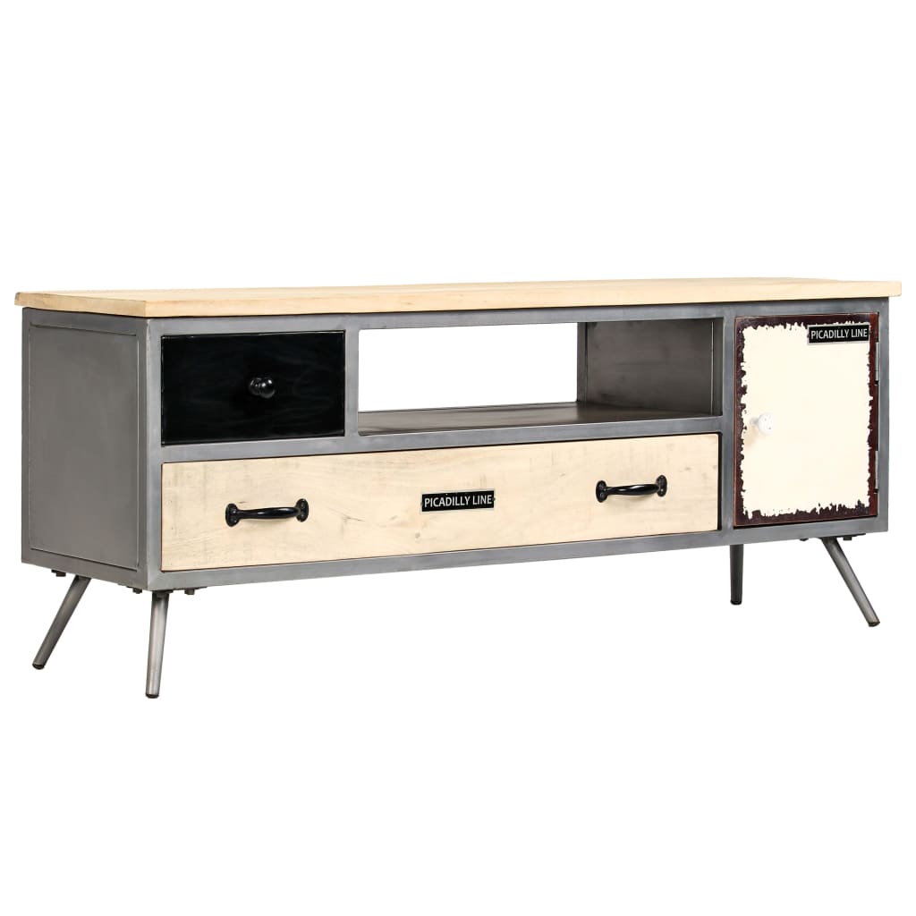 TV Cabinet Solid Mango Wood and Steel 120x30x45 cm - Discount Dealers