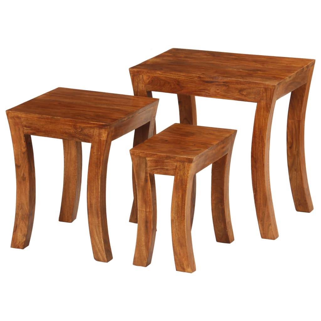 Nesting Table Set 3 Pieces Solid Acacia Wood 50x35x50 cm Brown - Decor Base