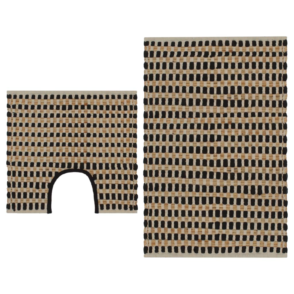 Hand-Woven Jute Bathroom Mat Set Fabric Natural and Black - Millennium Furniture