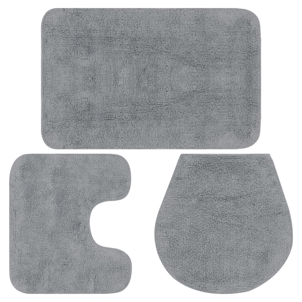 Bathroom Mat Set 3 Pieces Fabric Grey - R and M Furniture