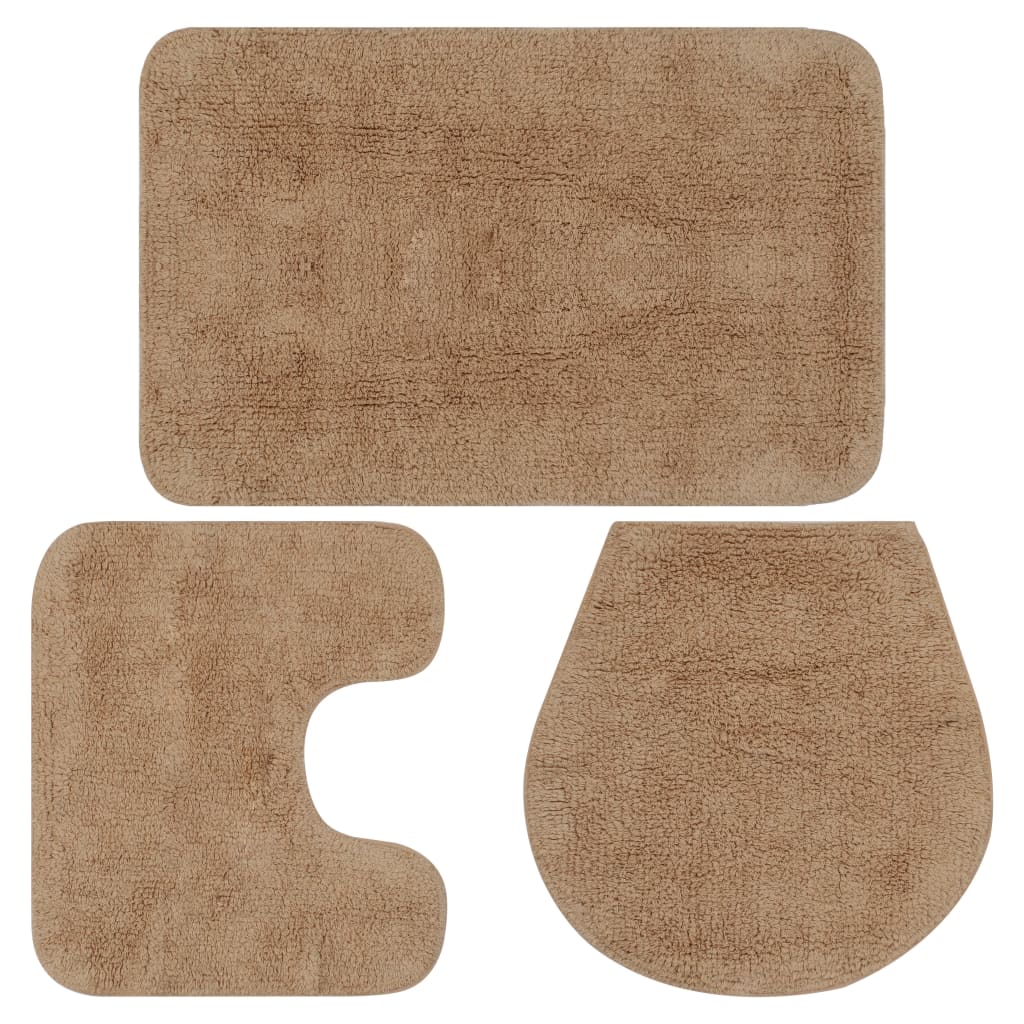 Bathroom Mat Set 3 Pieces Fabric Beige - Design Hut