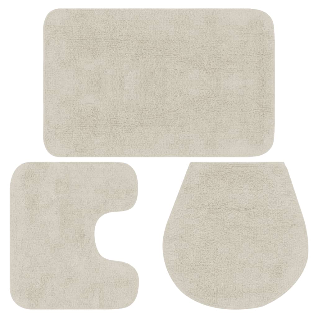 Bathroom Mat Set 3 Pieces Fabric White - Decor Base