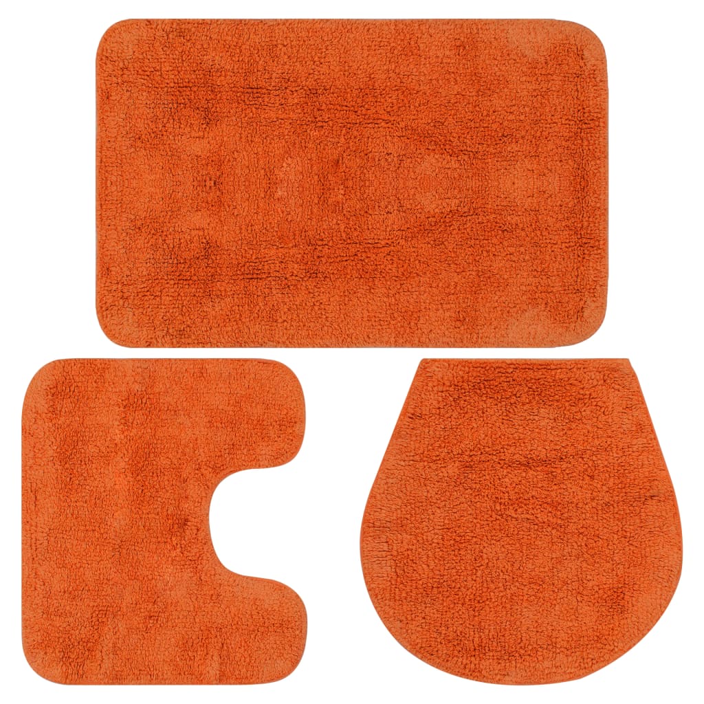 Bathroom Mat Set 3 Pieces Fabric Orange - Unbeatable Bargains