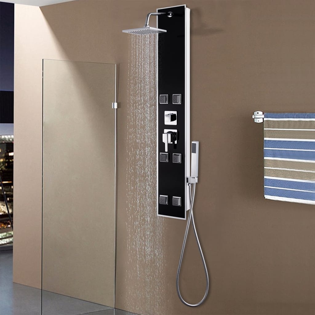 Shower Panel Unit Glass 18x42.1x120 cm Black - Decor Base