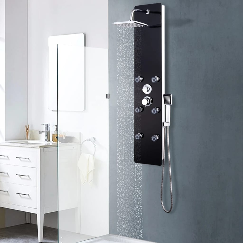 Shower Panel Unit Glass 25x44.6x130 cm Black - Decor Base