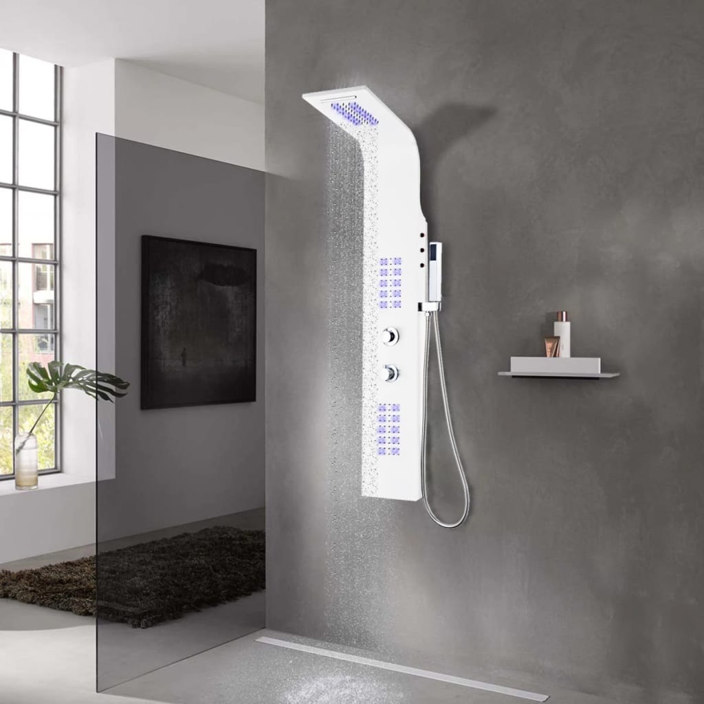 Shower Panel Unit Aluminium 20x44x130 cm White - All Things Good