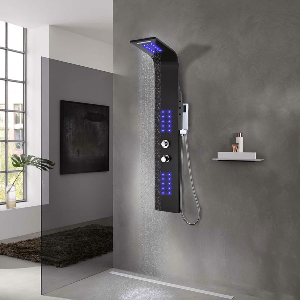 Shower Panel Unit Aluminium 20x44x130 cm Black - Discount Dealers