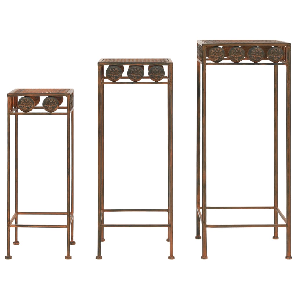 Plant Stand Set 3 Pieces Vintage Style Metal Rusty - The Home Maker