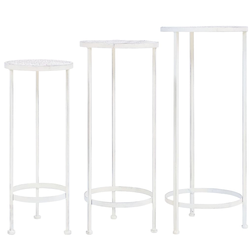Plant Stand Set 3 Pieces Vintage Style Metal Antique White - Decor Base