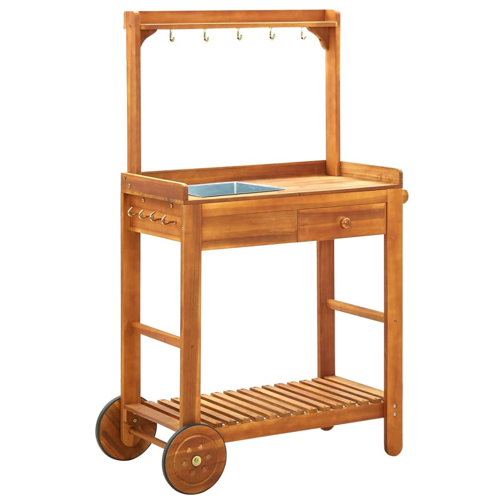 Garden Kitchen Trolley Solid Acacia Wood 92x43.5x141.5 cm - Direct Imports