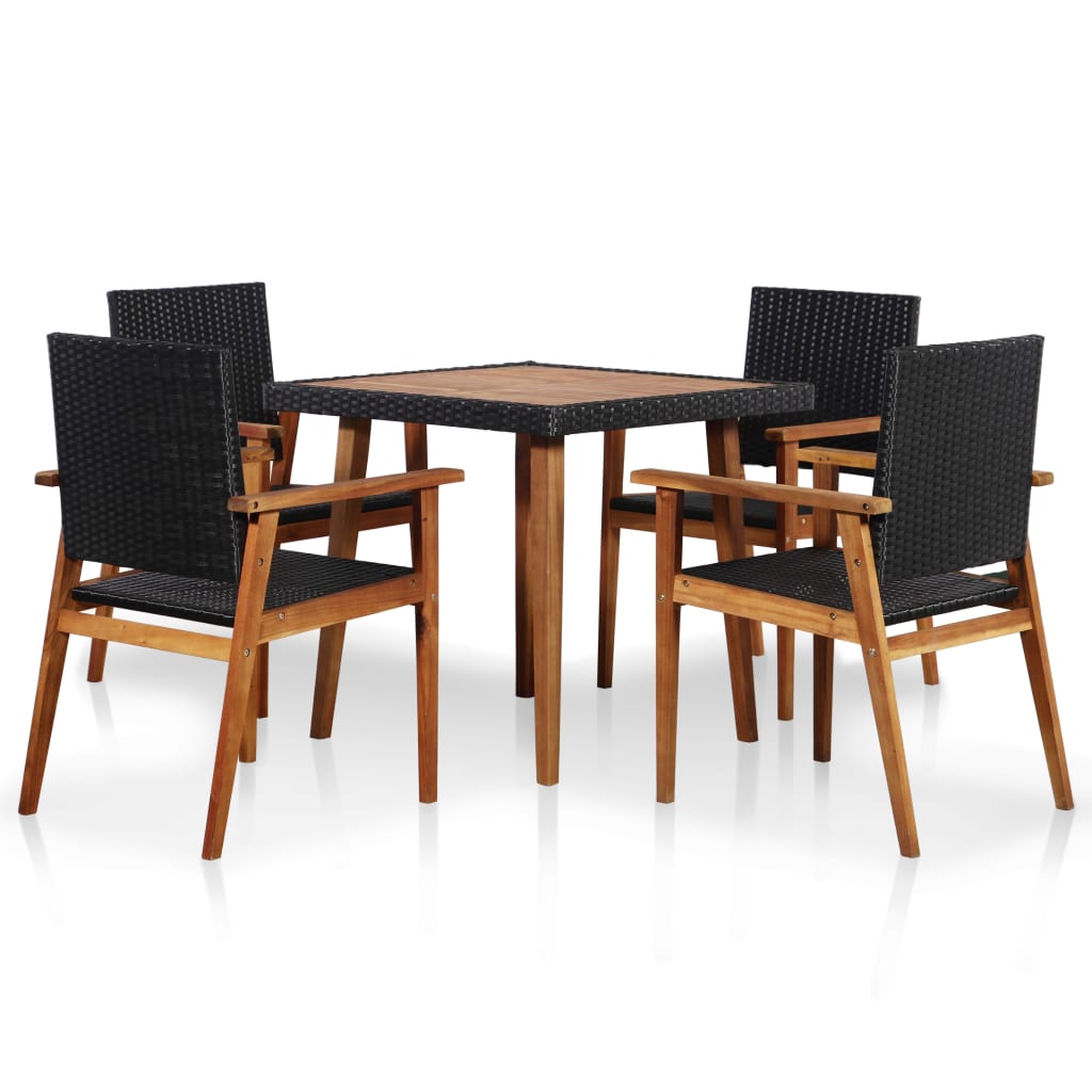 5 Piece Outdoor Dining Set Poly Rattan Black and Brown - Tyrell & Tyrell
