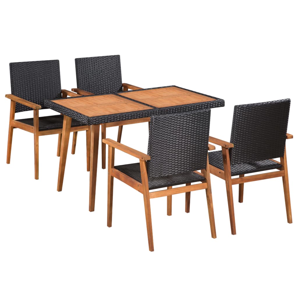 5 Piece Outdoor Dining Set Poly Rattan Black and Brown - Merkel Designers