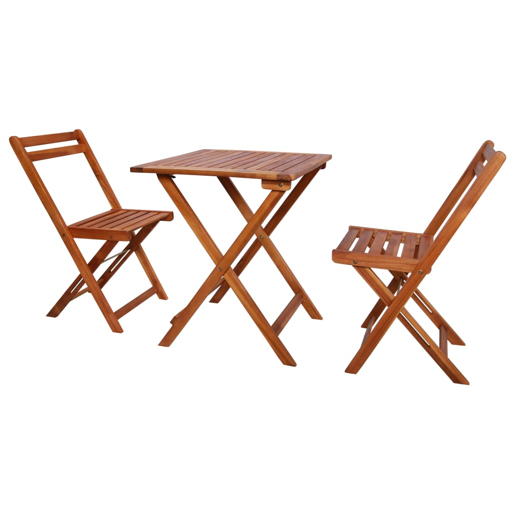 3 Piece Folding Bistro Set Solid Acacia Wood - Decor Base