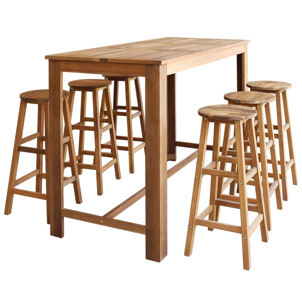 Bar Table and Stool Set 7 Pieces Solid Acacia Wood - Tyrell & Tyrell