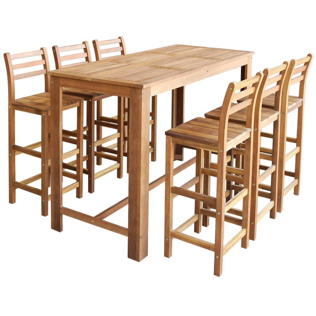 Bar Table and Chair Set 7 Pieces Solid Acacia Wood - Merkel Designers