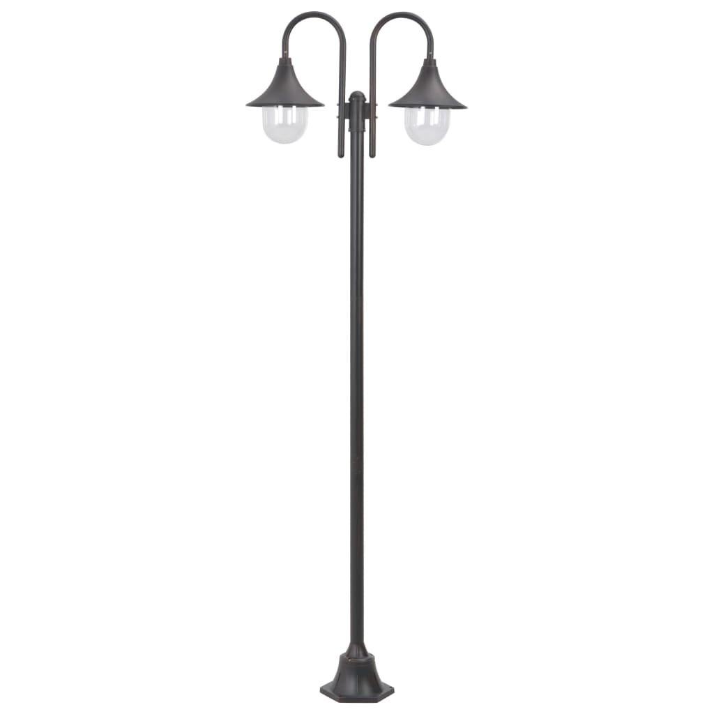 Garden Post Light E27 220 cm Aluminium 2-Lantern Bronze - The Home Maker