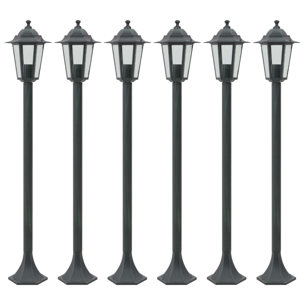 Garden Post Lights 6 pcs E27 110 cm Aluminium Dark Green - Decor Base
