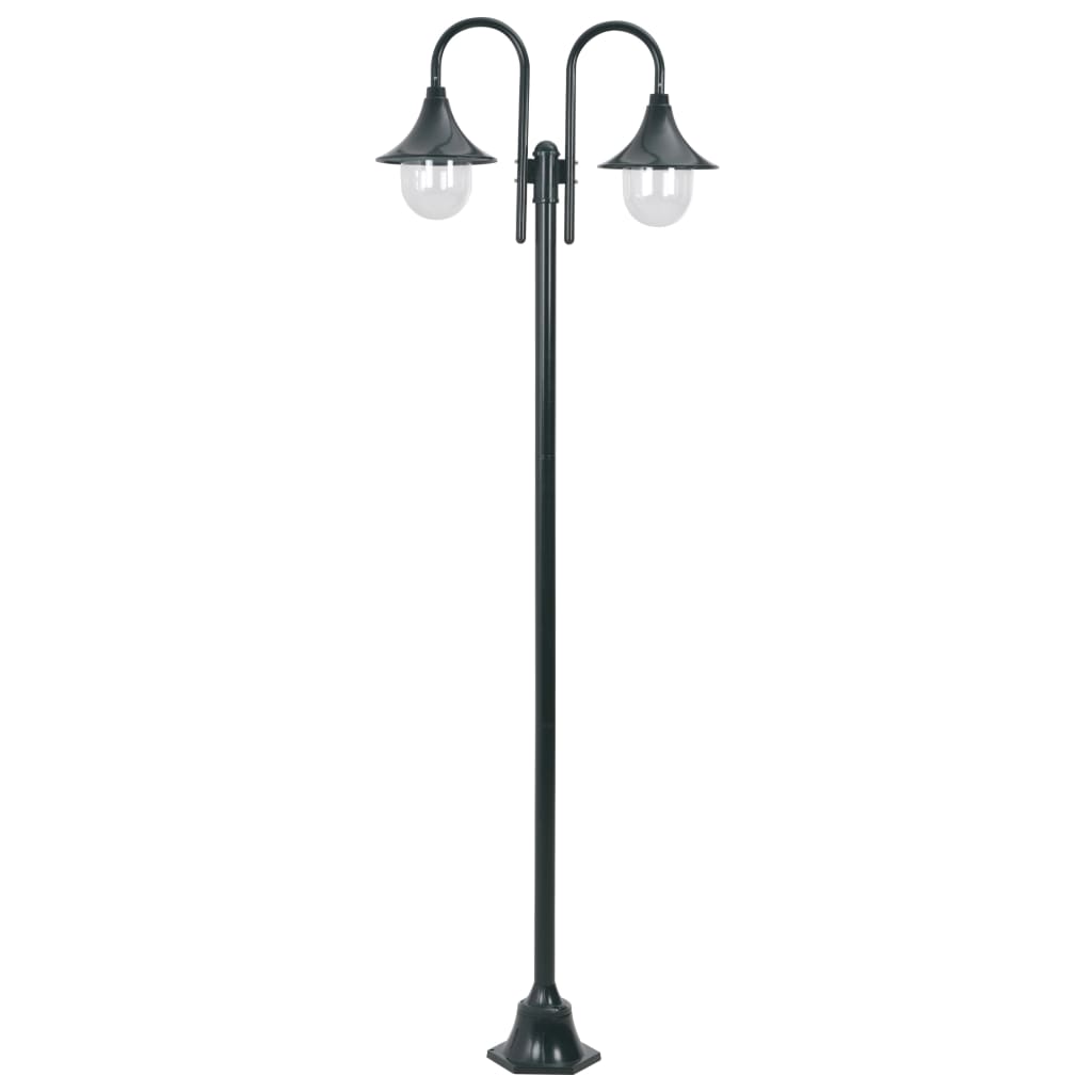 Garden Post Light E27 220 cm Aluminium 2-Lantern Dark Green - Sid & Sam