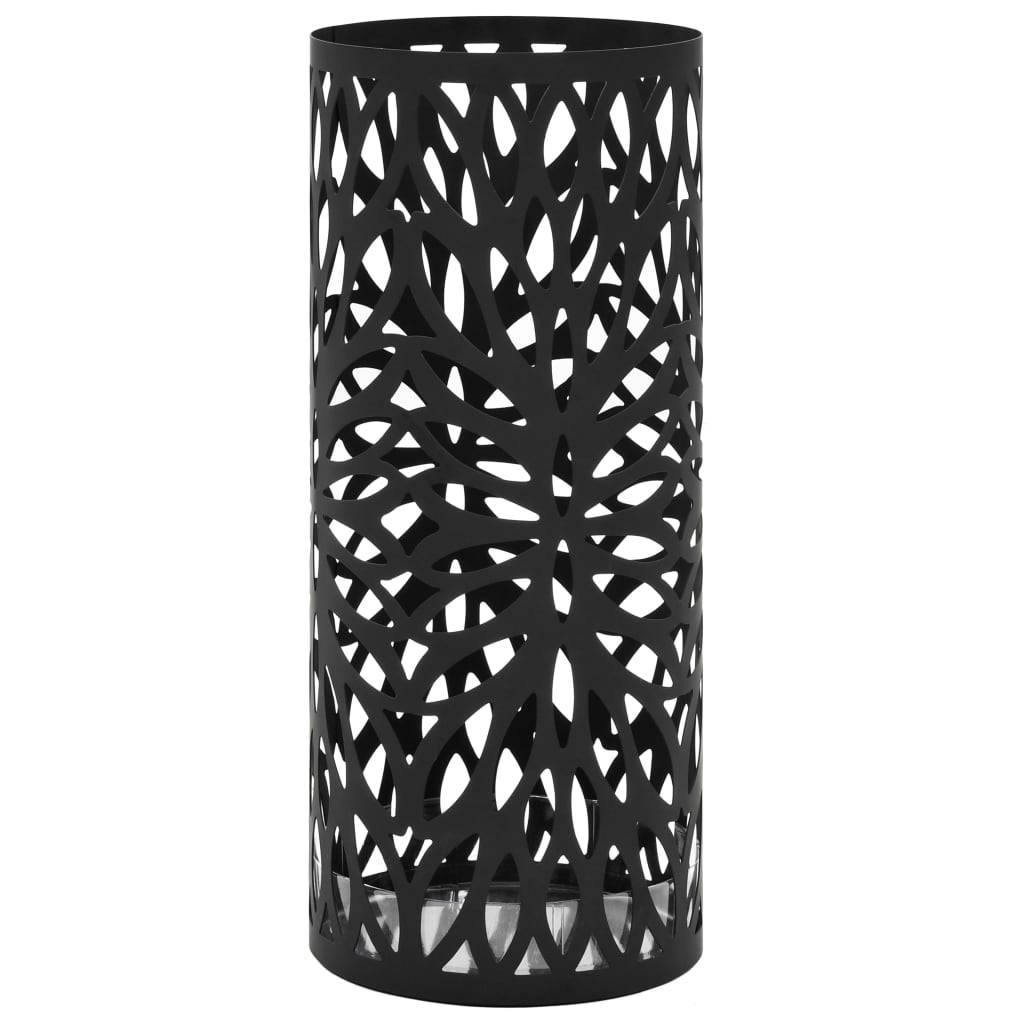 Umbrella Stand Leaves Steel Black - Direct Imports