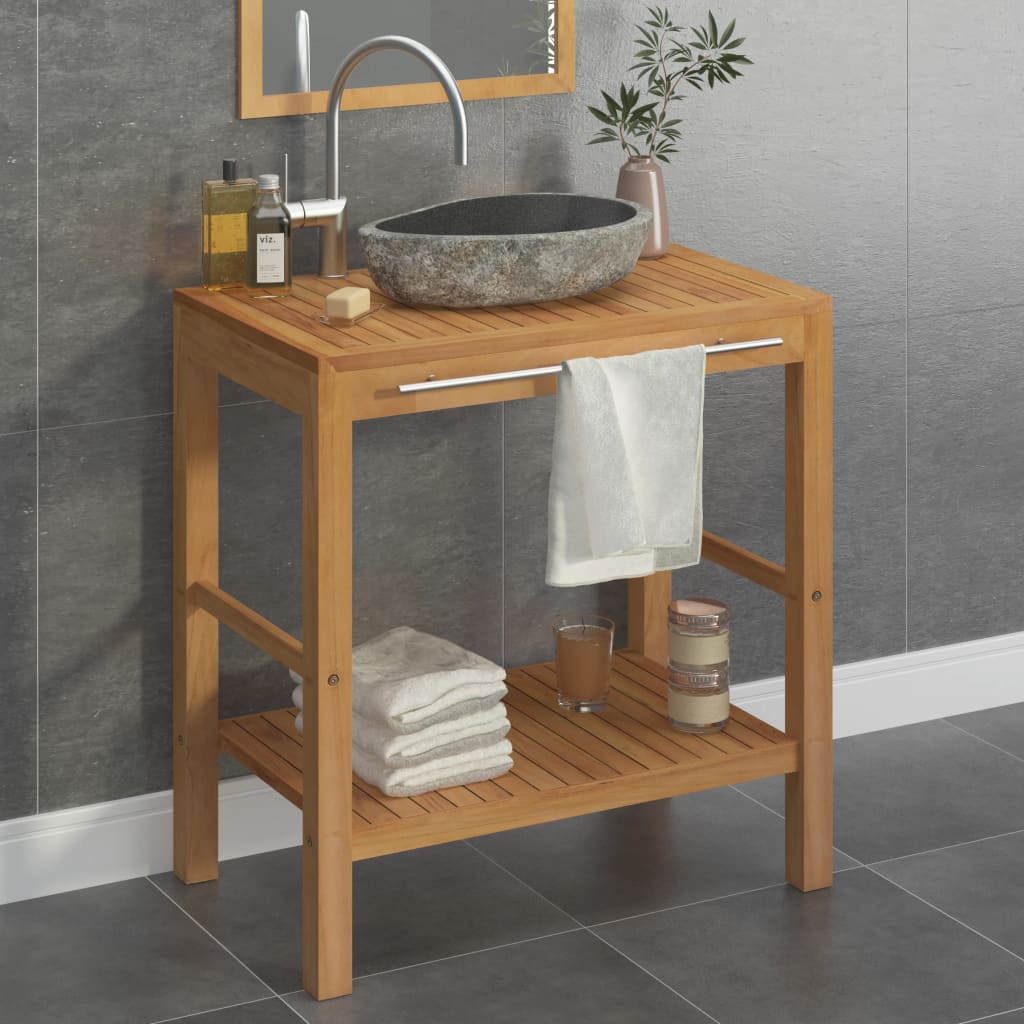 Bathroom Vanity Cabinet Solid Teak with Riverstone Sink - Millennium Furniture