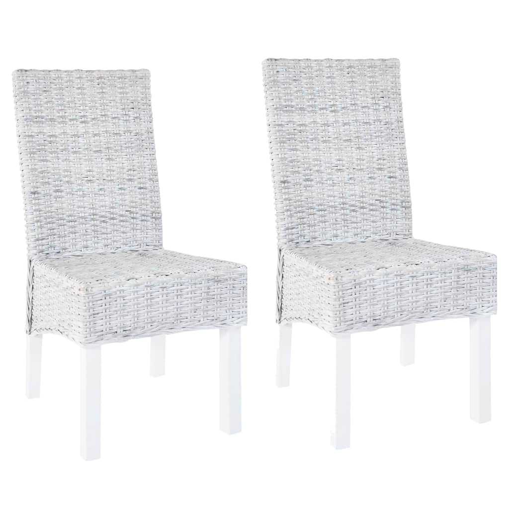 Dining Chairs 2 Pieces Light Brown Kubu Rattan and Mahogany Wood - Millennium Furniture