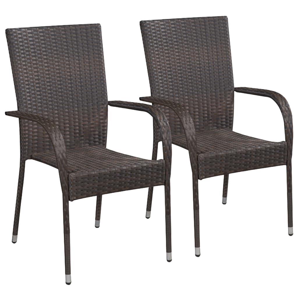 Stackable Outdoor Chairs 2 pcs Poly Rattan Brown - Tyrell & Tyrell