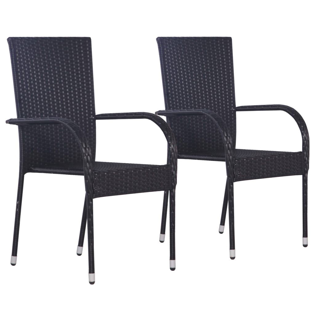 Stackable Outdoor Chairs 2 pcs Poly Rattan Black - Millennium Furniture