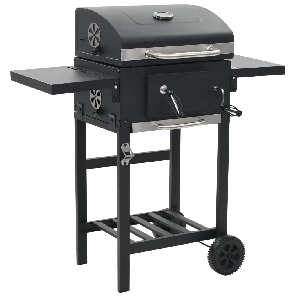 Charcoal-Fueled BBQ Grill with Bottom Shelf Black - The Home Maker
