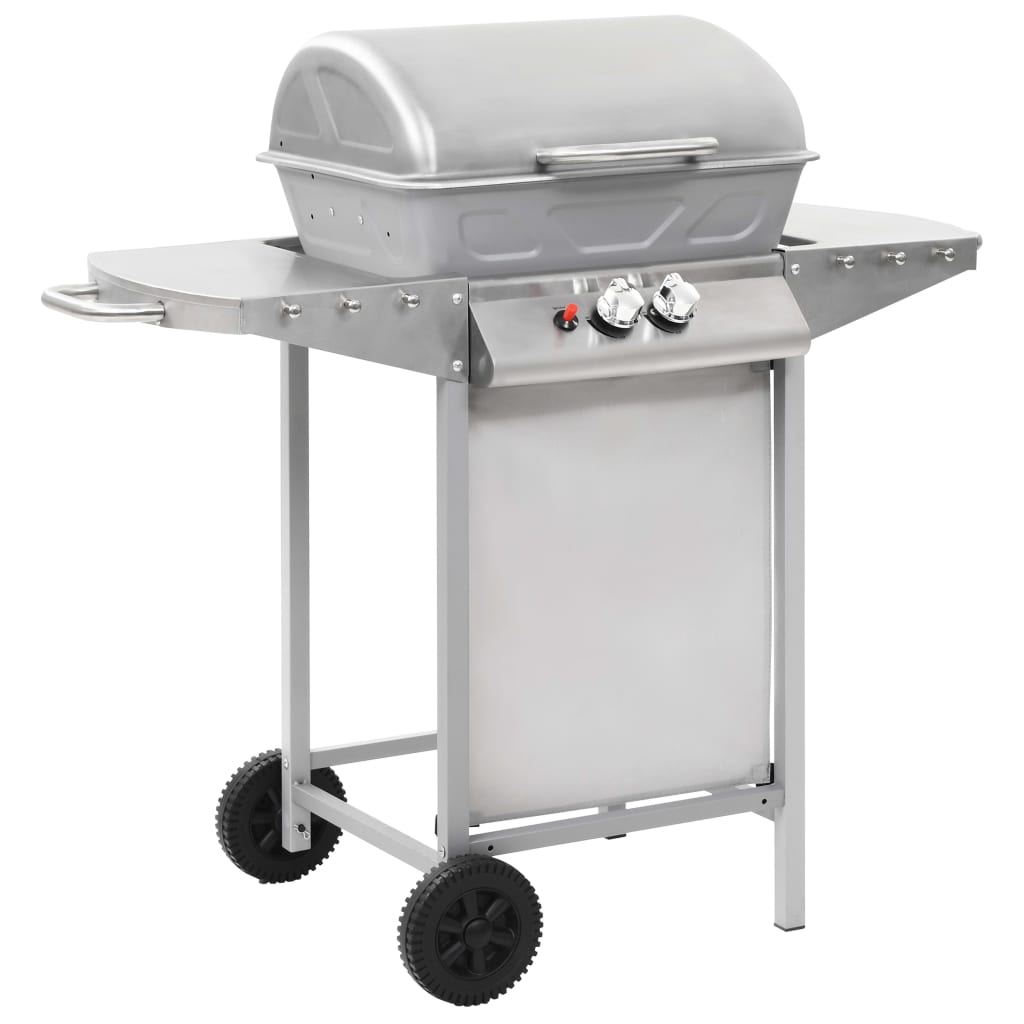 Gas BBQ Grill with 2 Cooking Zones Silver Stainless Steel - Sid & Sam