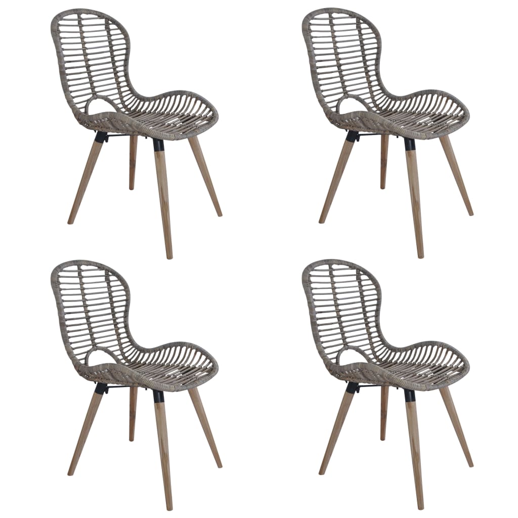 Dining Chairs 4 pcs Brown Natural Rattan - R and M Furniture